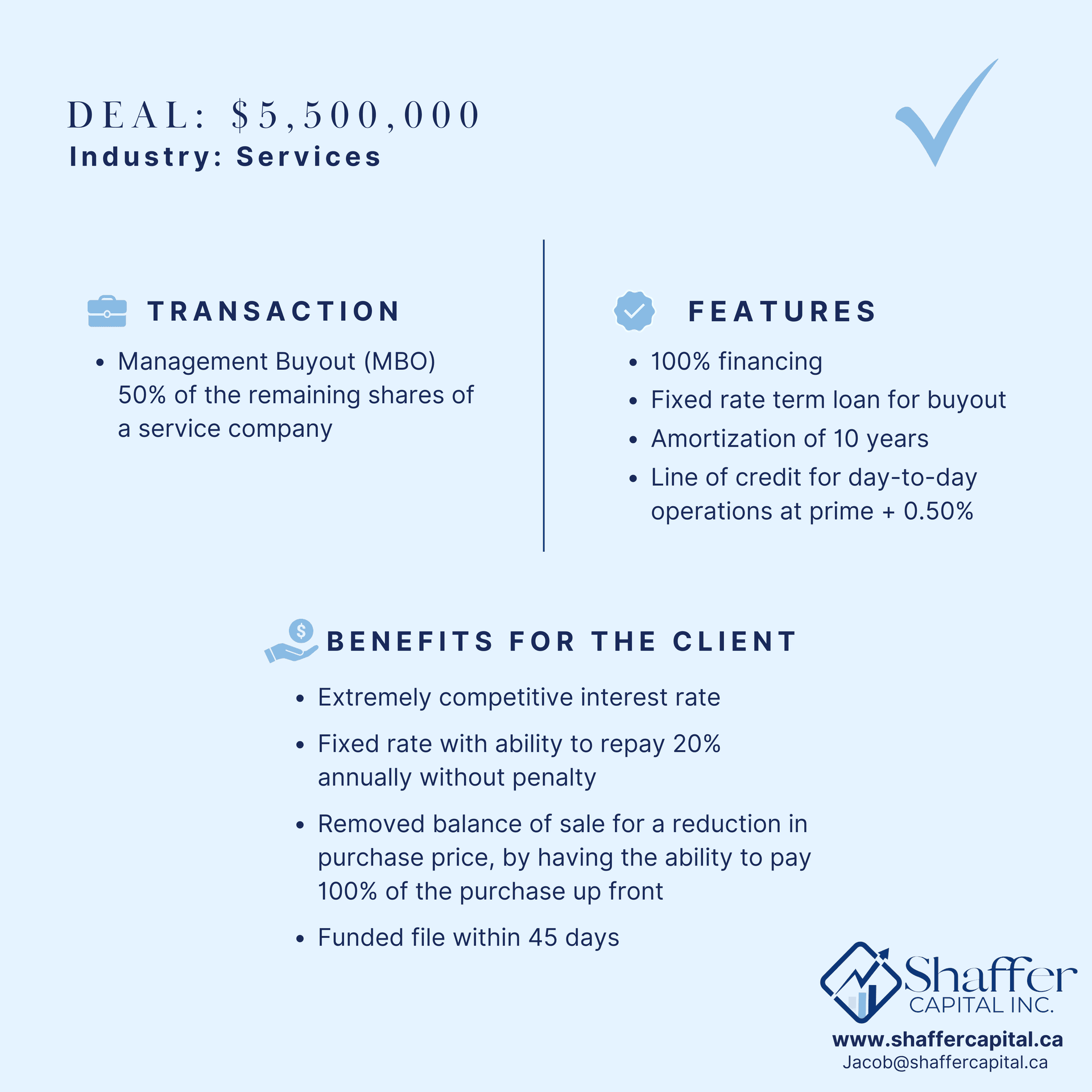 Legacy Shaffer Capital case study: $5,500,000 services management buyout