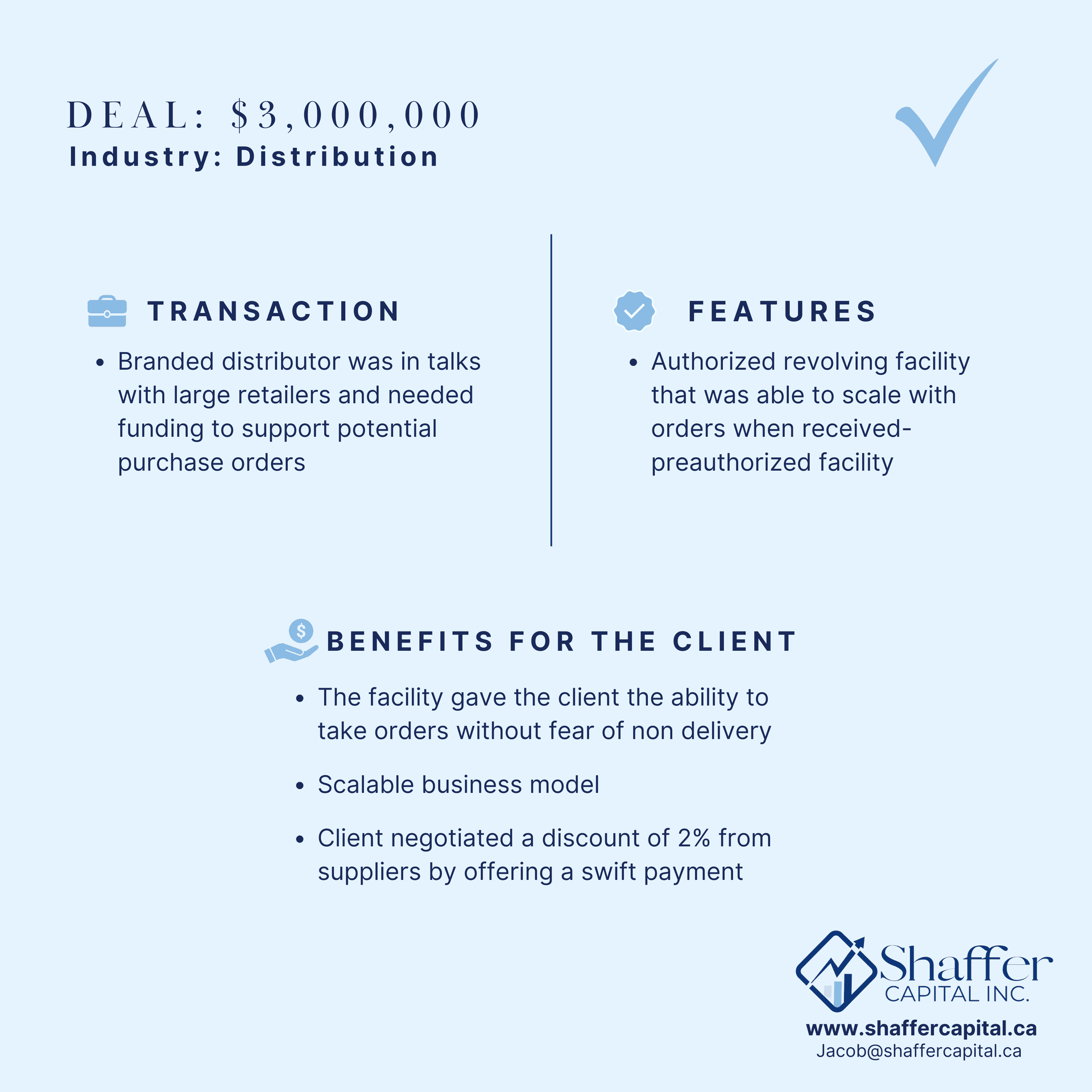 Legacy Shaffer Capital case study: $3,000,000 distribution financing